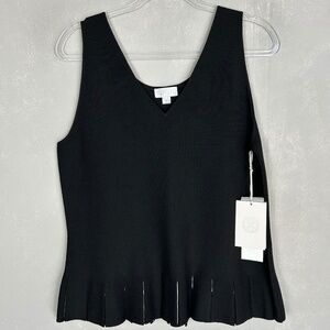 Carlisle New York women size L black knit top sleeveless pleated v-neck preppy